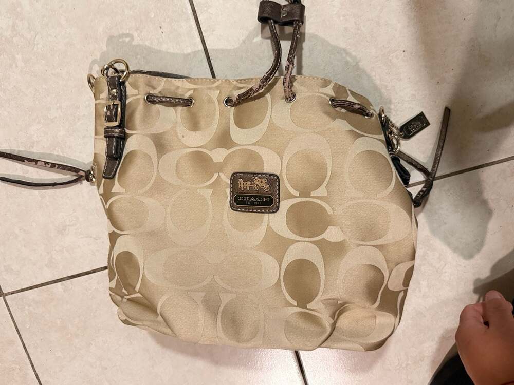 Coach Signature Canvas Bucket Bag, Tan/Bronze Metallic - Heavy Wear